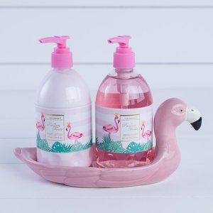 Flamingo Soap and Lotion Caddy Set